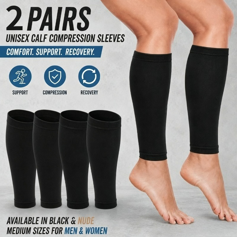 TEMU 2 Paires de Chaussettes de Compression Unisexe pour Genoux, Chaussettes de Soutien pour Jambes, Douces, Élastiques, Confortables, Ajustement