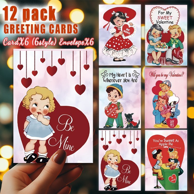 

12 Pack Vintage Cartoon Valentine's Day Greeting Cards With Envelopes - Assorted Fun For Couples - Messages For Wife, Husband, Girlfriend, Boyfriend