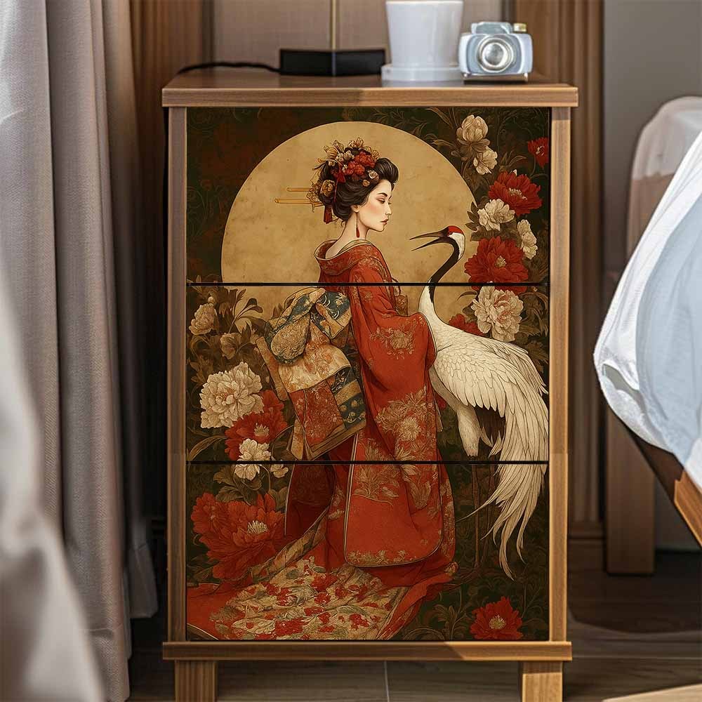 TEMU 3 Piezas de Calcomanías Autoadhesivas Elegantes de Kimono con para Madera, Plástico, Vidrio, Metal, Cerámica, de Dibujos Animados, Uso Único,