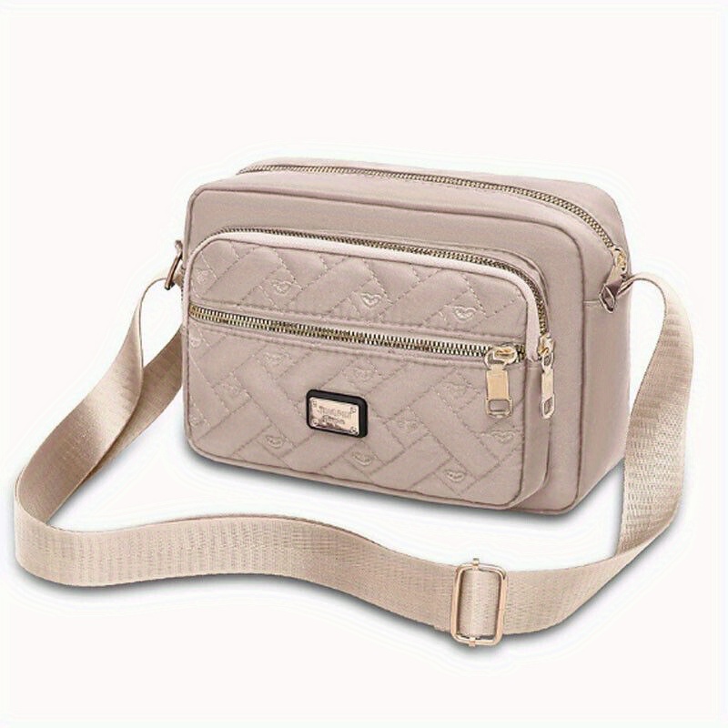 TEMU 1pc Women's Oxford Nylon Messenger Crossbody Bag With Golden-tone Hardware, Zipper Closure & Adjustable Strap - Multi-compartment Handbag For