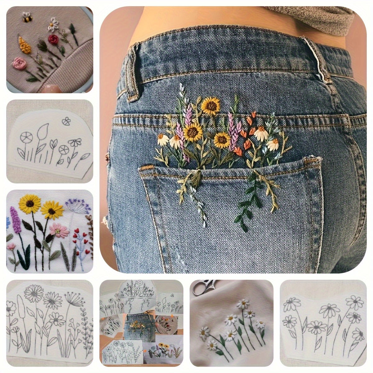 5pcs Water-Soluble Self-Adhesive Embroidery Patches