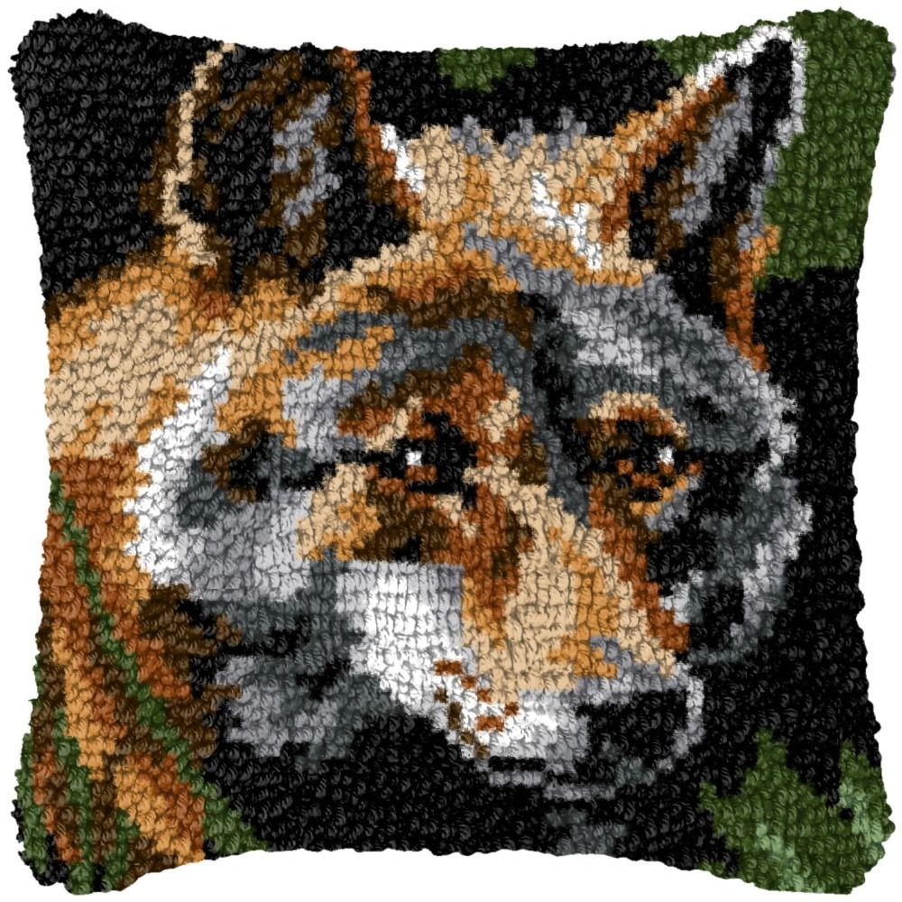 Latch Hook Kit for Adults with Wolf Pattern DIY Throw Pillow Cover