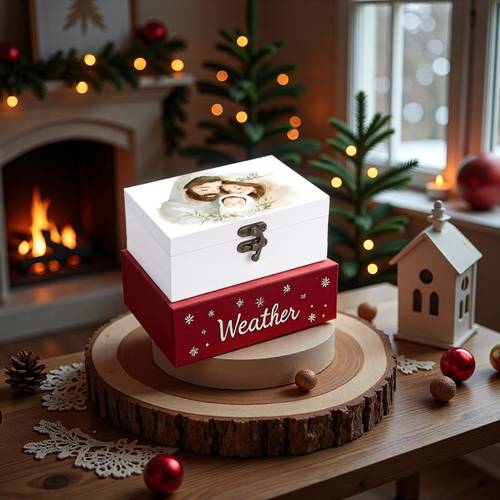 1 pièce, boîte décorative de noël en bois blanc avec portrait de la famille - cadeau religieux de noël pour décoration de et rangement de souvenirs, décorations de noël
