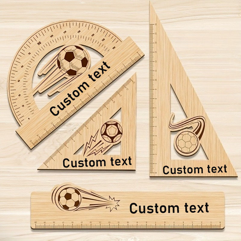 TEMU Ensemble de 4 règles en bois personnalisées avec nom/ et thème football - Bois adapté pour , les fêtes sportives, cadeaux pour et, règles sur le