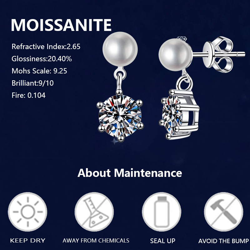 Classic Six-Claw Moissanite Stud Earrings, 1 Carat Each