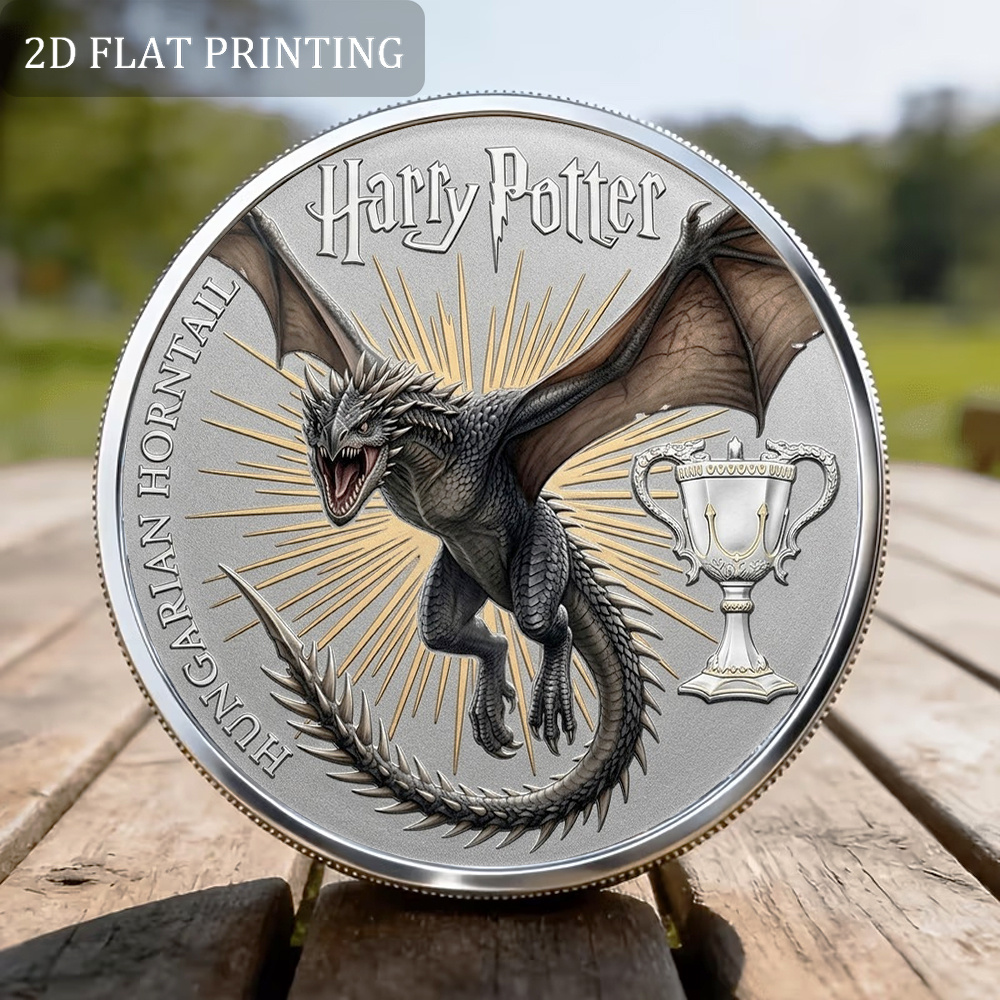 TEMU 1pc, 2d Flat, Harry Potter Hungarian Horntail Dragon Commemorative Coin, Numismatics, Collectibles, Coin Collection, Collector Gift, Collectible