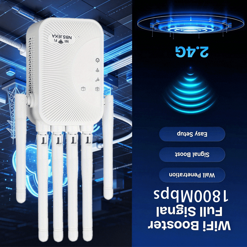 TEMU Extensor de alcance WiFi de 1800 Mbps 2.4 GHz, amplificador de WiFi sin varillas con puerto Ethernet, repetidor WiFi para cobertura total del