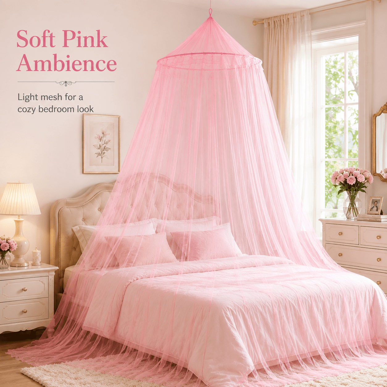 TEMU Baldaquin de lit suspendu, Moustiquaire de lit de rond à fine et douce, Décoration de chambre légère, Facile à accrocher, 5 couleurs disponibles
