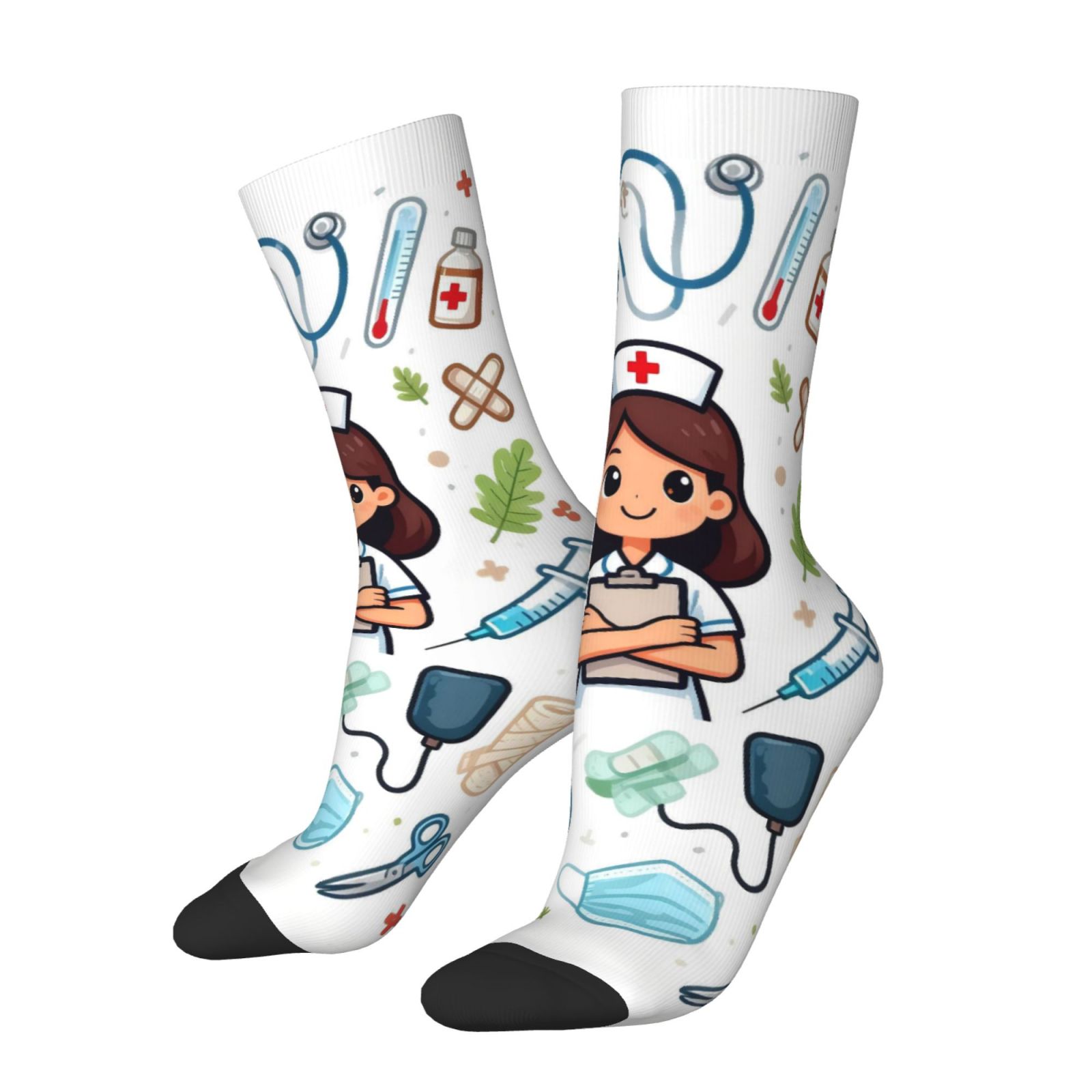 1 Pair Unisex Outdoor Socks, Theme Creative Pattern Mid-calf Socks, Machine Washable, Suitable For , Comfortable And Breathable, Fashionable, Casual Wear