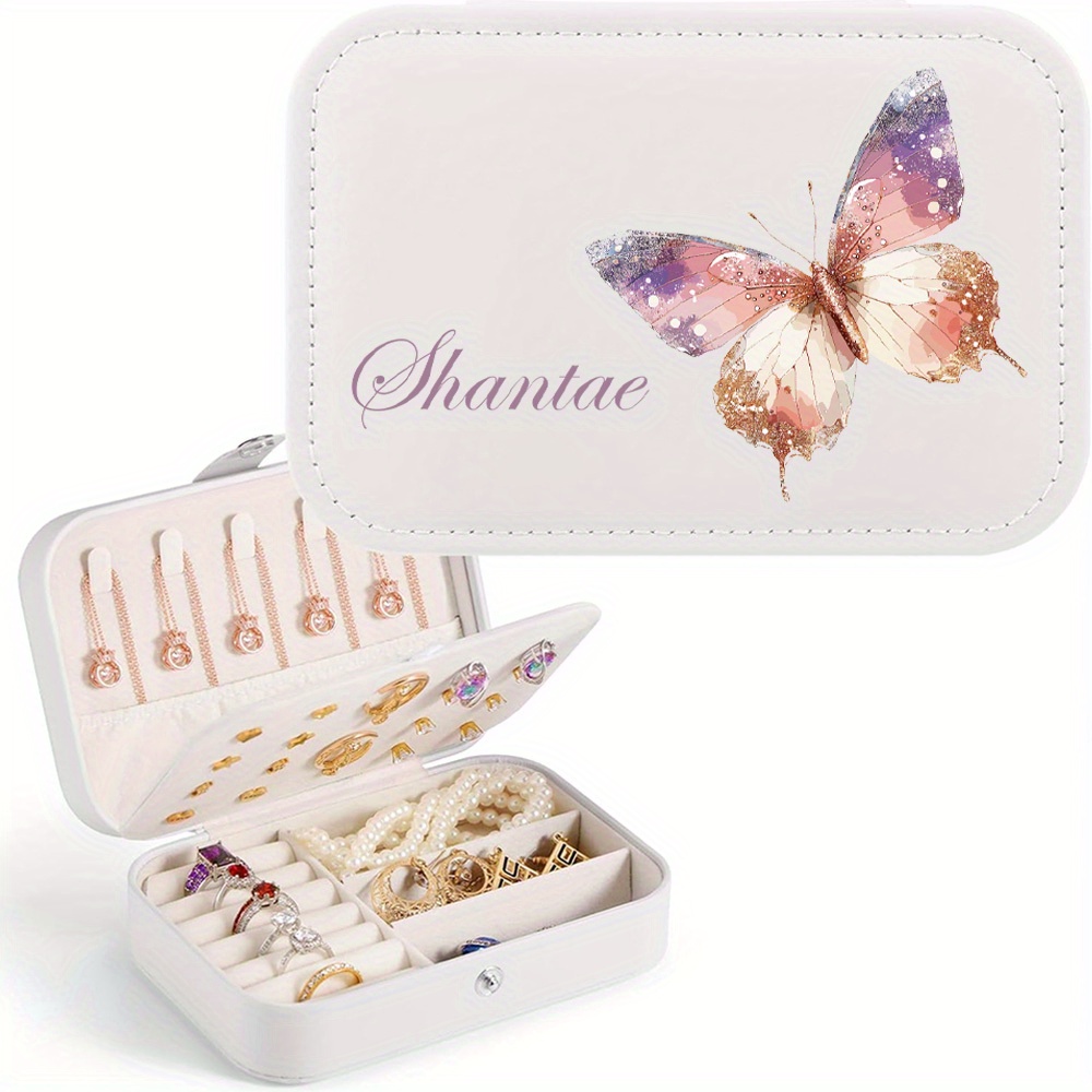 Customized Name PU Leather Butterfly Jewelry Box