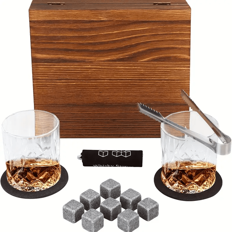 TEMU 1 Set - Premium Whisky & Wine Glass Set - Smooth Cooling Stones, Stylish Glasses, Durable Ice Tong - Portable Bar Accessories For A Luxurious