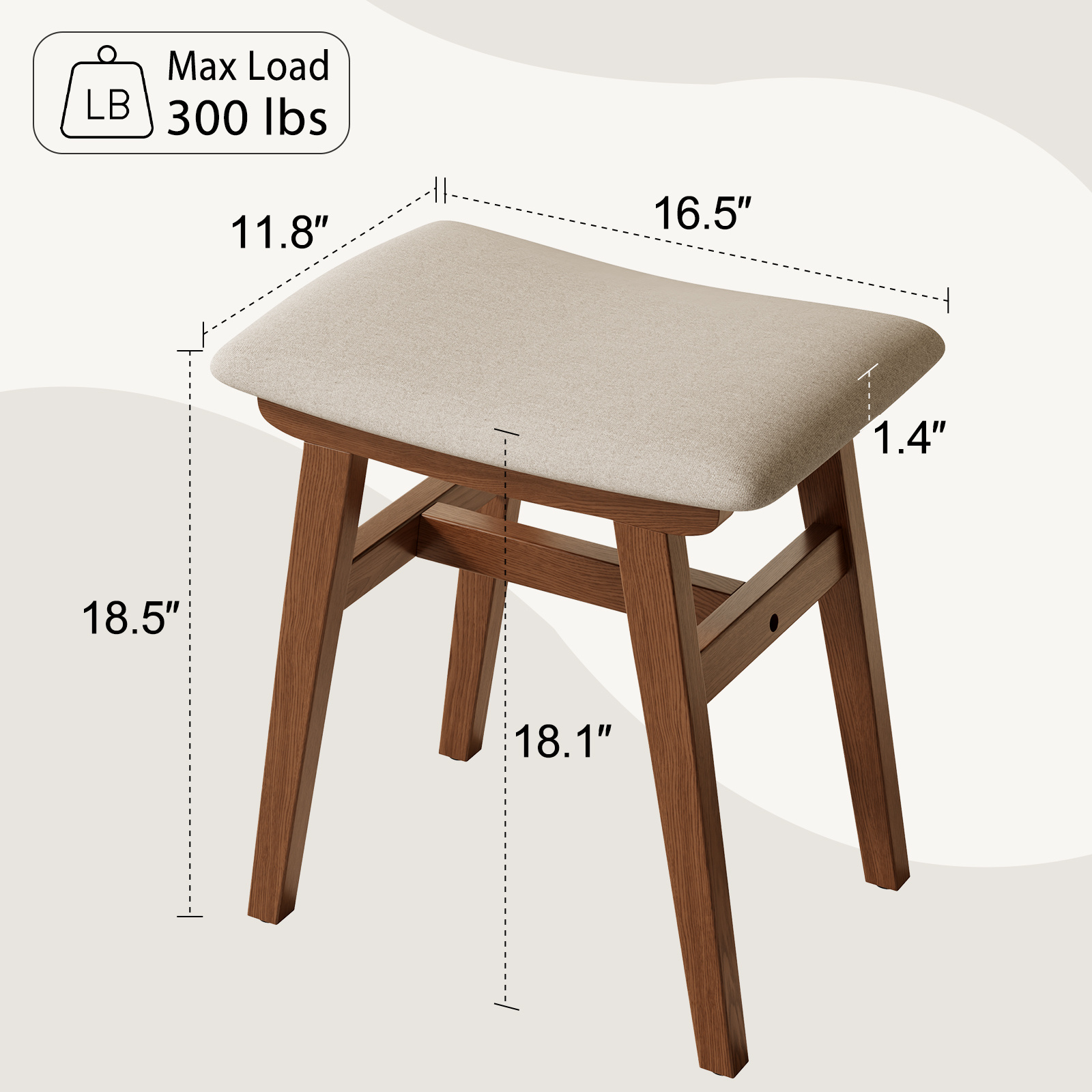 Solid Wood Vanity Chair, 18.5 Inch Height Vanity Stool, Chair for Bedroom, Durable And Sturdy, Padded Seat, Modern Easy, Home Decor Additions, Limited-Time Flash, Free Shipping