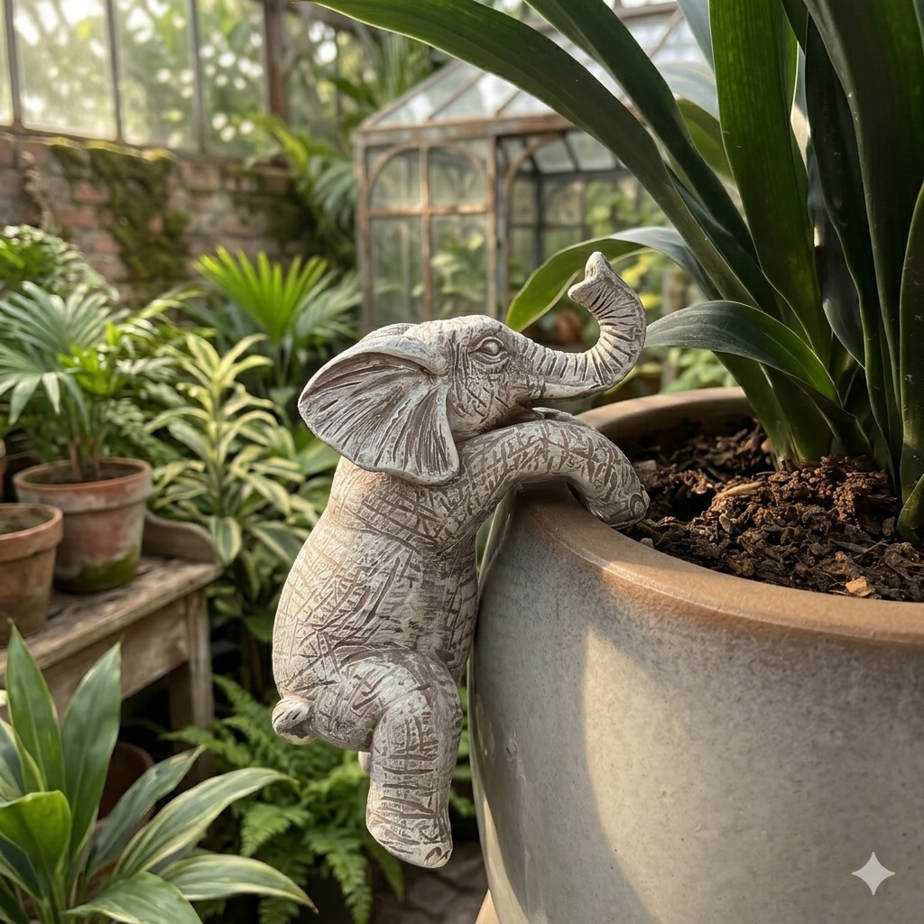 TEMU Hanging Flower Pot Elephant Elephant Enthusiast Gift Home Balcony Garden Animal Decoration Sculpture Flower Pot Decoration, Room Decoration,