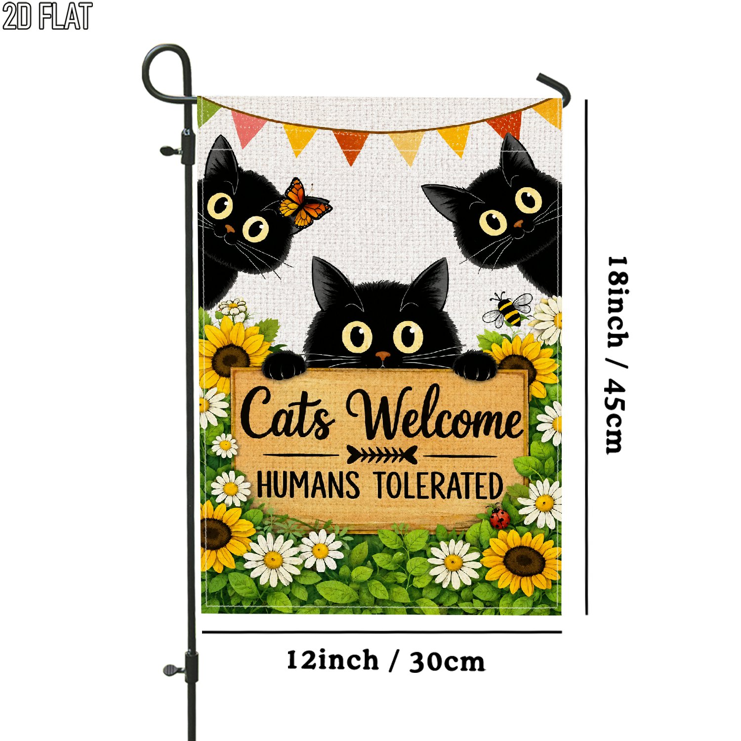 TEMU 2d Flat, 2d Flat 1pc Outdoor Garden Flag Cat Sunflower Rustic Flag Vertical Double Sided Porch Decoration For Garden Outside Yard Decoration