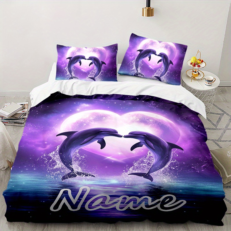 

3d Name Custom Bedding A-pair-of-dolphins_1 Cover Cartoon Quilt Cover For Bedroom Decor Bedclothes Halloween Christmas Gifts(1 * Duvet 2 * Pillowcase, Without )