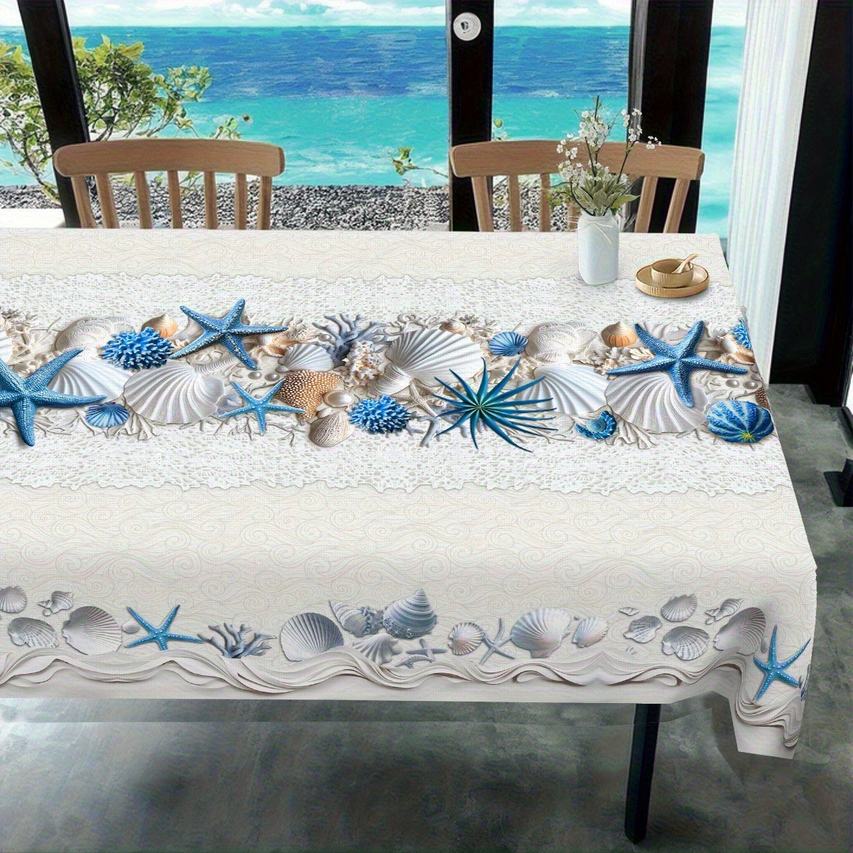 TEMU Nappe de plage rectangulaire 1 pièce, nappe de table de cuisine et de salle à manger avec de mer, décorations de mariage, décoration d'été,