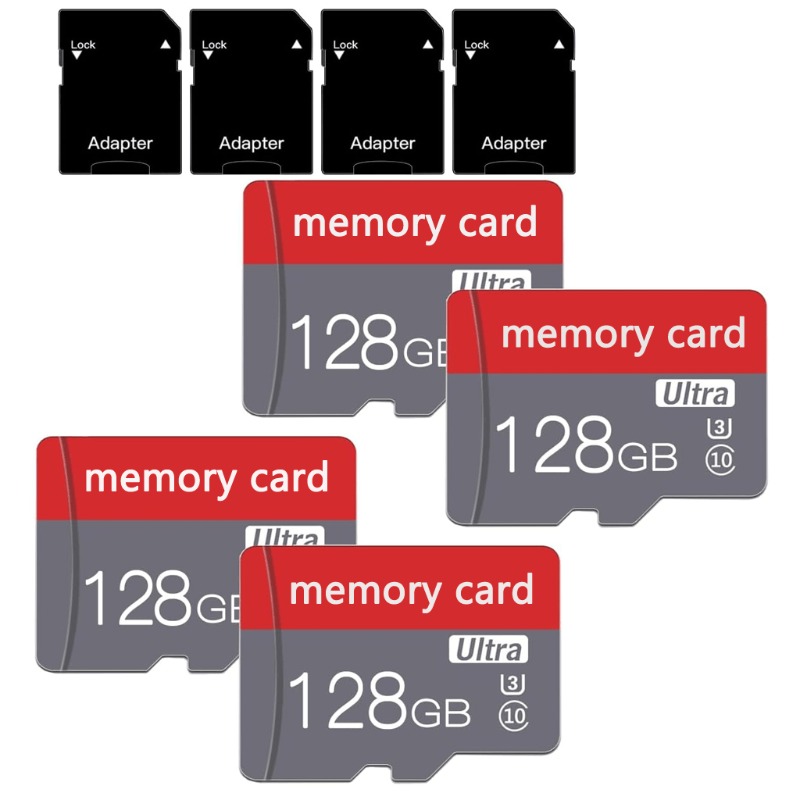 Temu – TEMU 4-packs 128gb High-capacity Memory Cards, And 4pcs Adapters. Memory Cards Can Provide Storage Space For Tablets, Cameras, Mobile Phones, Car