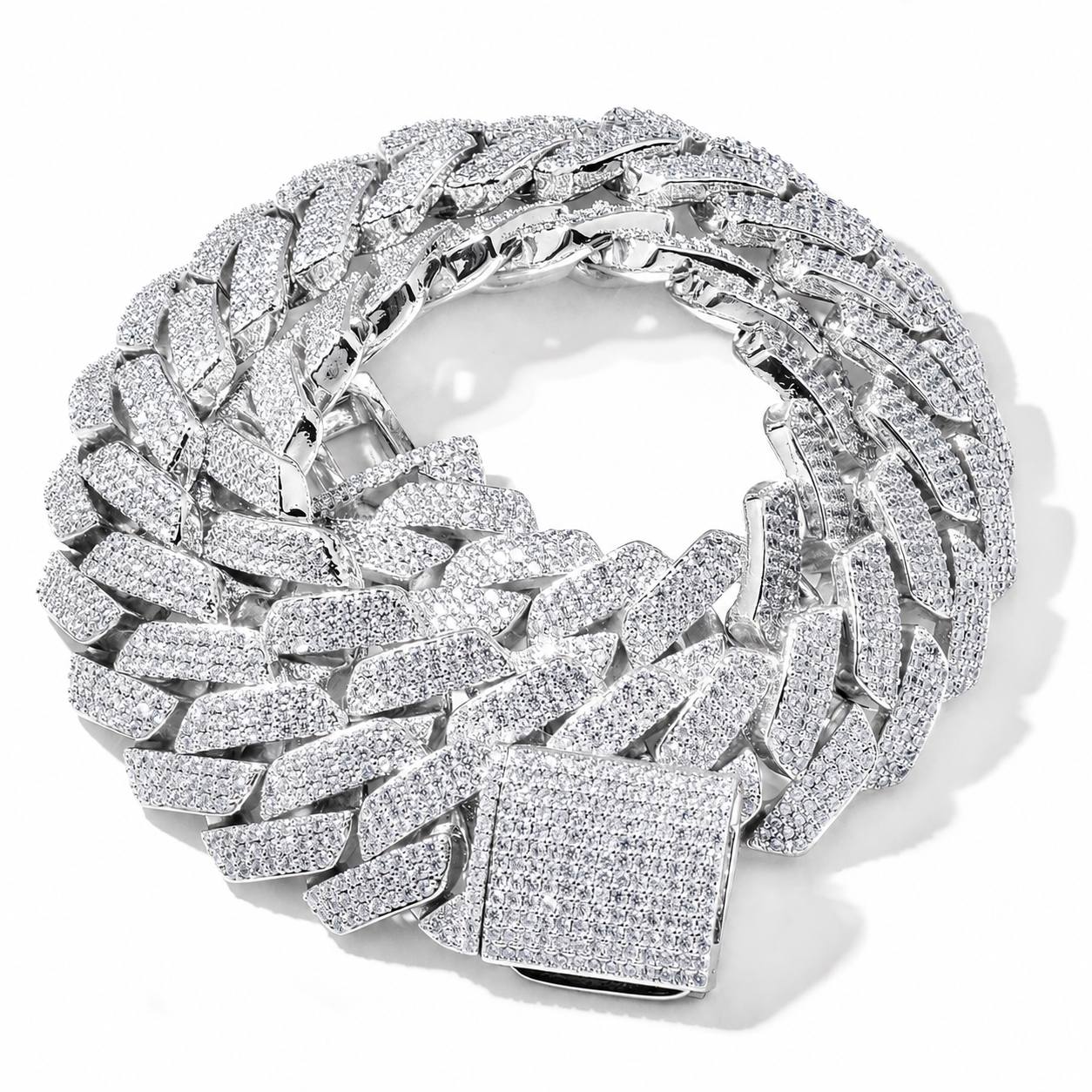 925 Sterling Silver Cuban Chain Necklace with Moissanite