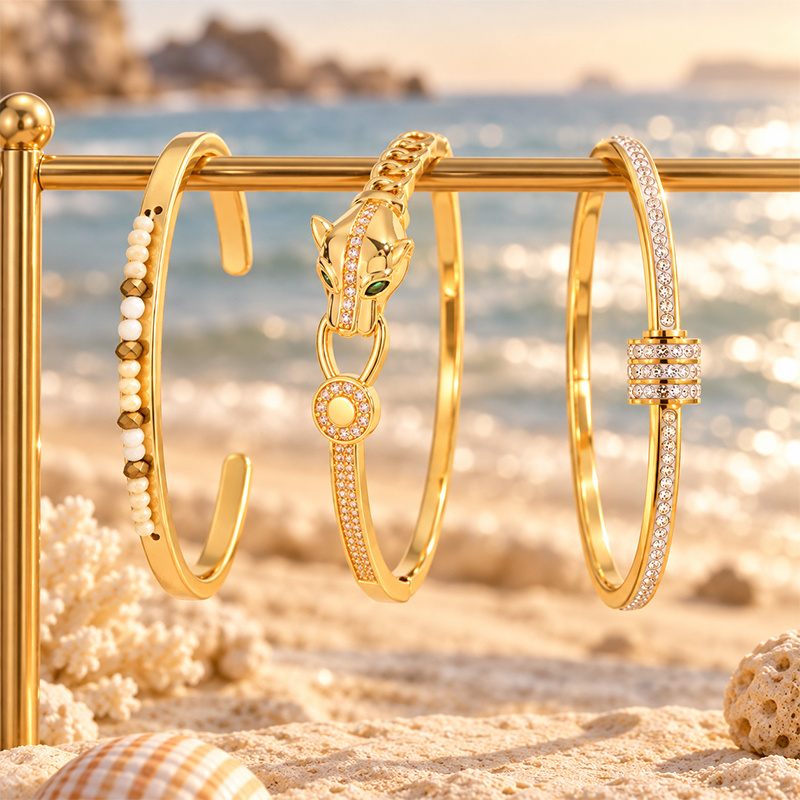 Statement Stackable Bangle Collection, Panther Head & Mixed Beaded Cuff