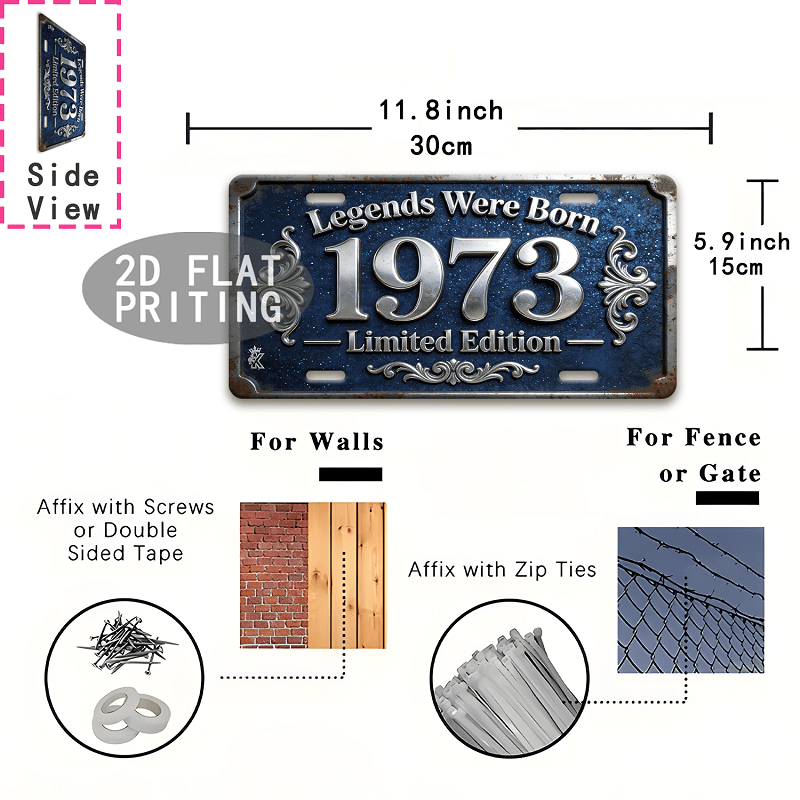 TEMU 2d Flat, 1pc Vintage 1973 Edition Retro Metal Wall Sign - Suitable For Men's Cave,, Decor, Suitable For, Country Style, Birthday Gift For 1973
