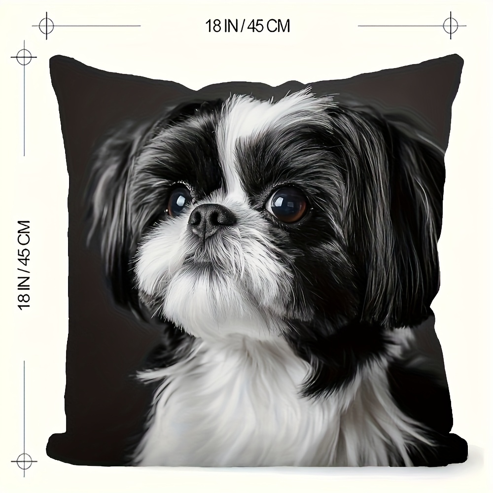TEMU A Vintage-style Shih Tzu Pillowcase, Measuring 18x18 Inches, Featuring -sided Black And , Made Of Polyester With A Zipper Closure - Perfect For