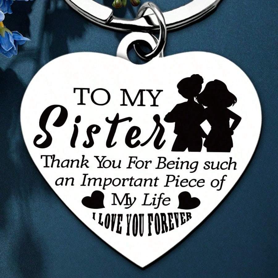 TEMU 1pc Stainless -shaped Keychain With "for My Sister" Lettering, Best Friendship Gift, Novelty Surprise, Party And Birthday Gifts, Keychain For