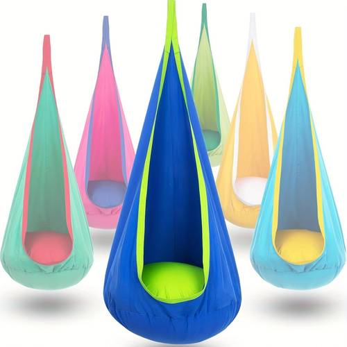 1 indoor outdoor hanging hammock chair with inflatable pillow durable nylon material for relaxing and playing easy to hang no power required backyard fun vibrant hammock chair durable nylon chair hammocks for outside