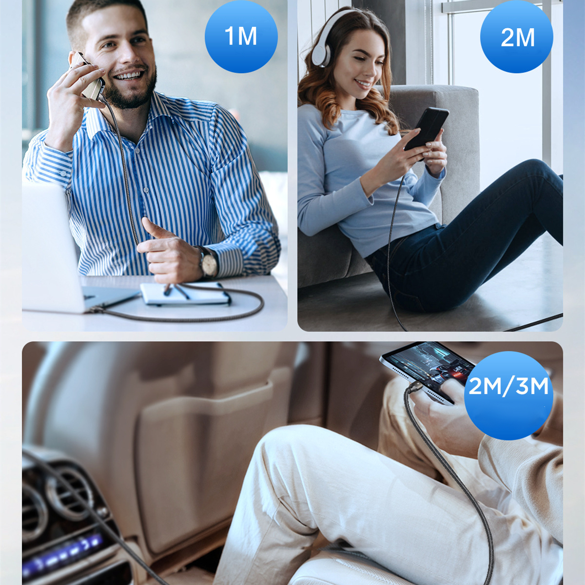 5pcs USB to USB-C Cable 60W Fast Charging, Durable Braided