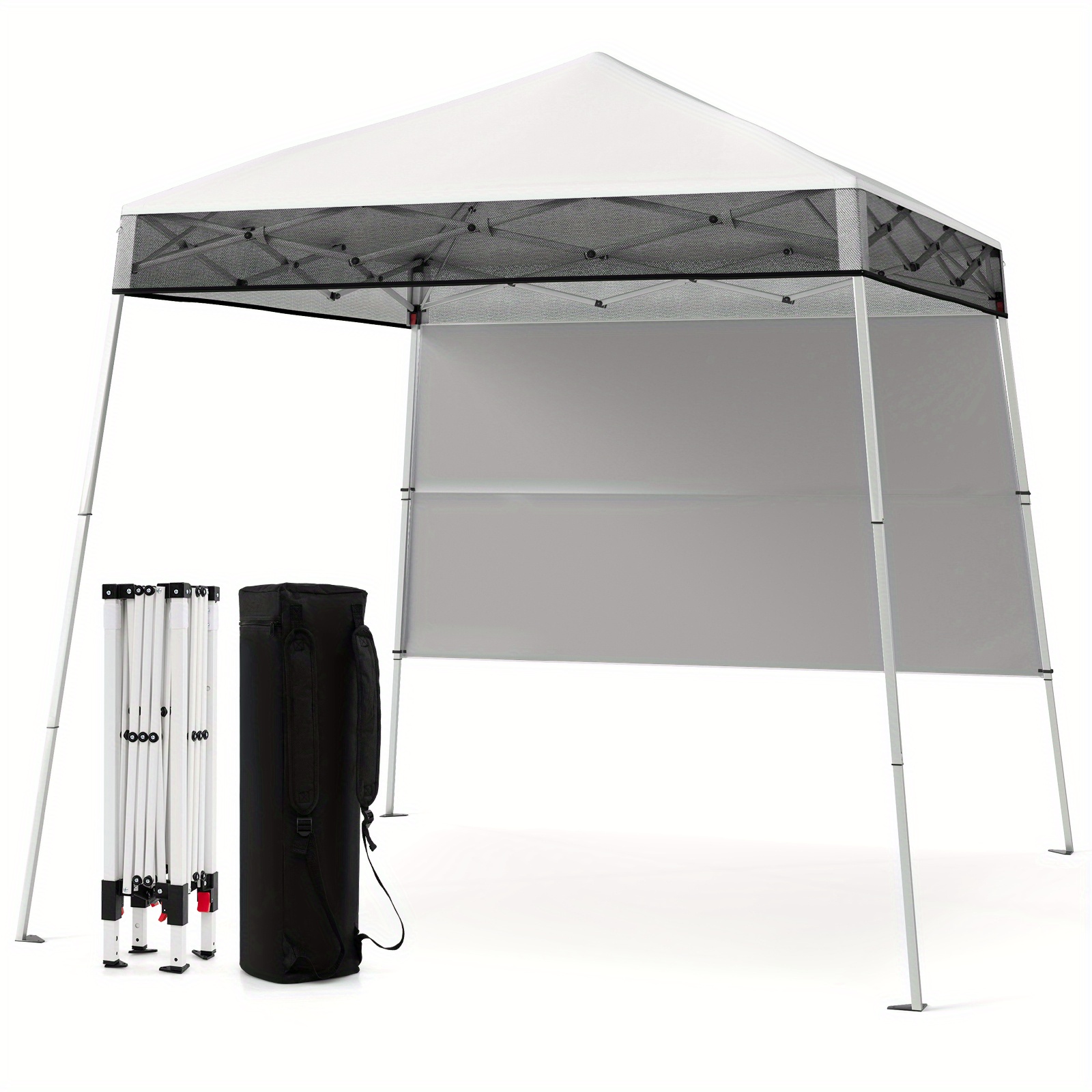 Image of 180 X 180 Cm Pop-up Canopy Tent With 1 Side Wall, Easy To Set Up Outdoor Folding Gazebo Shelter With Adjustable Slant Legs, 4 Stakes, Portable