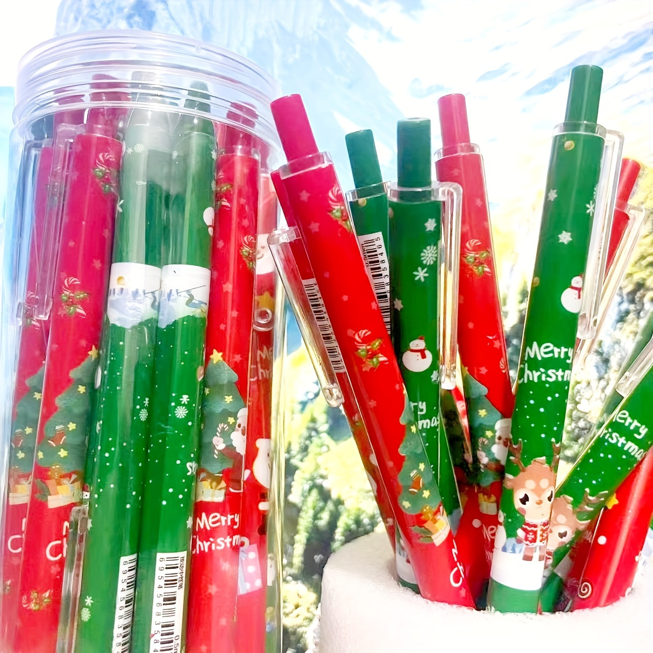 

24pcs Christmas Gel Pens With Storage Bucket - Quick-dry, Medium Point - Ideal For Gifts, Teachers & Students, Best For Christmas