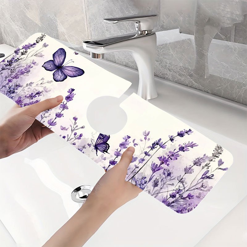 TEMU 1pc Daily Floral Pattern Tableware Drying Pad, Faucet Pad, Drainage Pad, Made Of Durable Polyester Material, Suitable For Kitchens, Bathrooms,