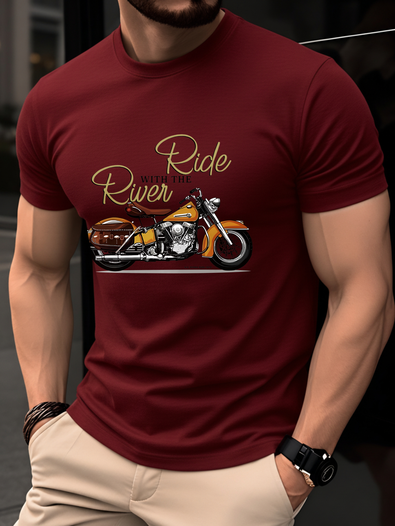 T-Shirt Homme Moto Vintage 100% Coton T-Shirt Homme 100% Coton, Haut Léger Manches Courtes Été, Coupe Slim Tendance Col Rond, Respirant Jeunesse Décontracté Polyvalent Vintage Imprimé Graphique Moto Anglais, Style Urbain