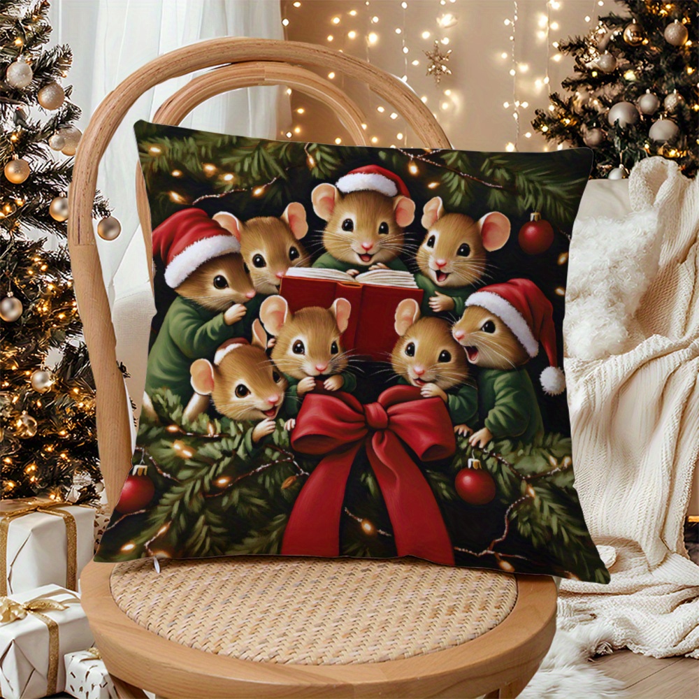 

Super Soft Christmas Mouse Print Throw Pillow Cover With Hidden Zipper - Sofa, Bed, And Car Decor (pillow Insert Not Included)