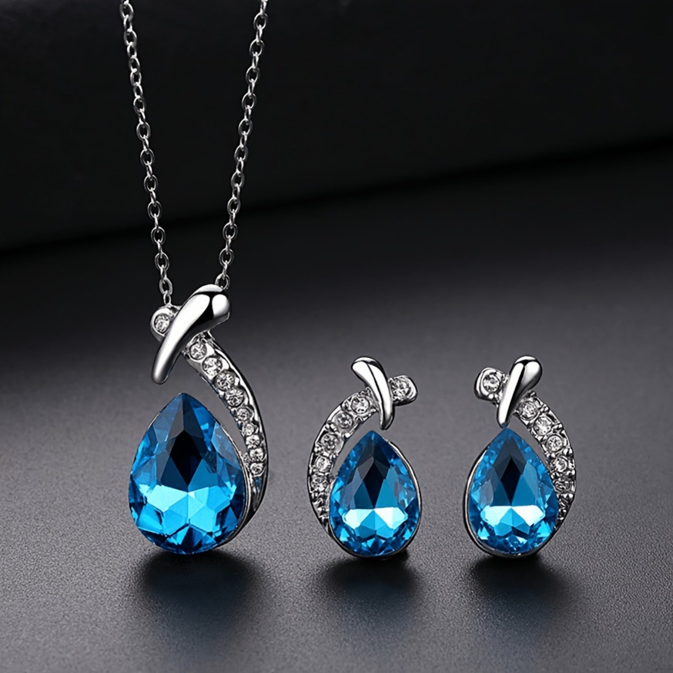 TEMU 3pcs Bohemian Blue Droplet Jewelry, Necklace And Earrings With Synthetic , Steel Hypoallergenic, Seaside Vacation Gifts. Comfortable Versatile