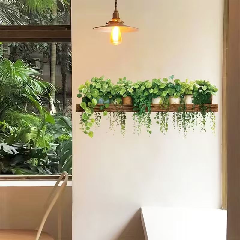 Simulated Green Plant Shelf Wall Stickers For Creative Decoration Room Background Wall, Self-adhesive And Waterproof Wall Decals