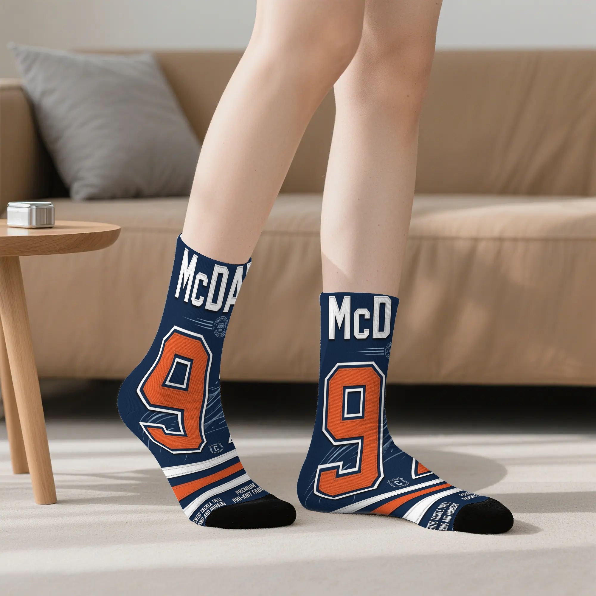 TEMU Chaussettes douces de qualité supérieure avec imprimé de maillot de hockey bleu et blanc avec le numéro 97