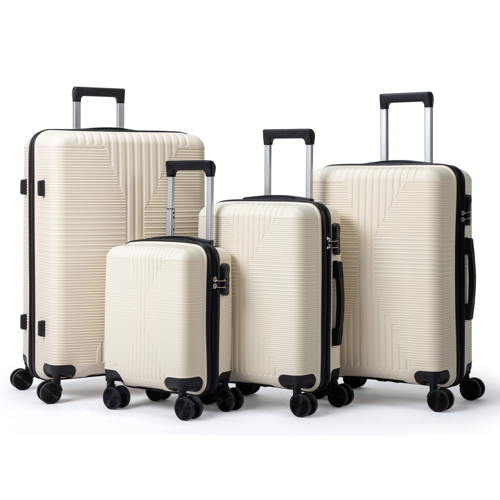 TEMU Set de valises rigides en PP, 4/5 pièces, extensibles et légères avec roulettes pivotantes à 360°, 12/16/20/24/28 pouces - Élégant