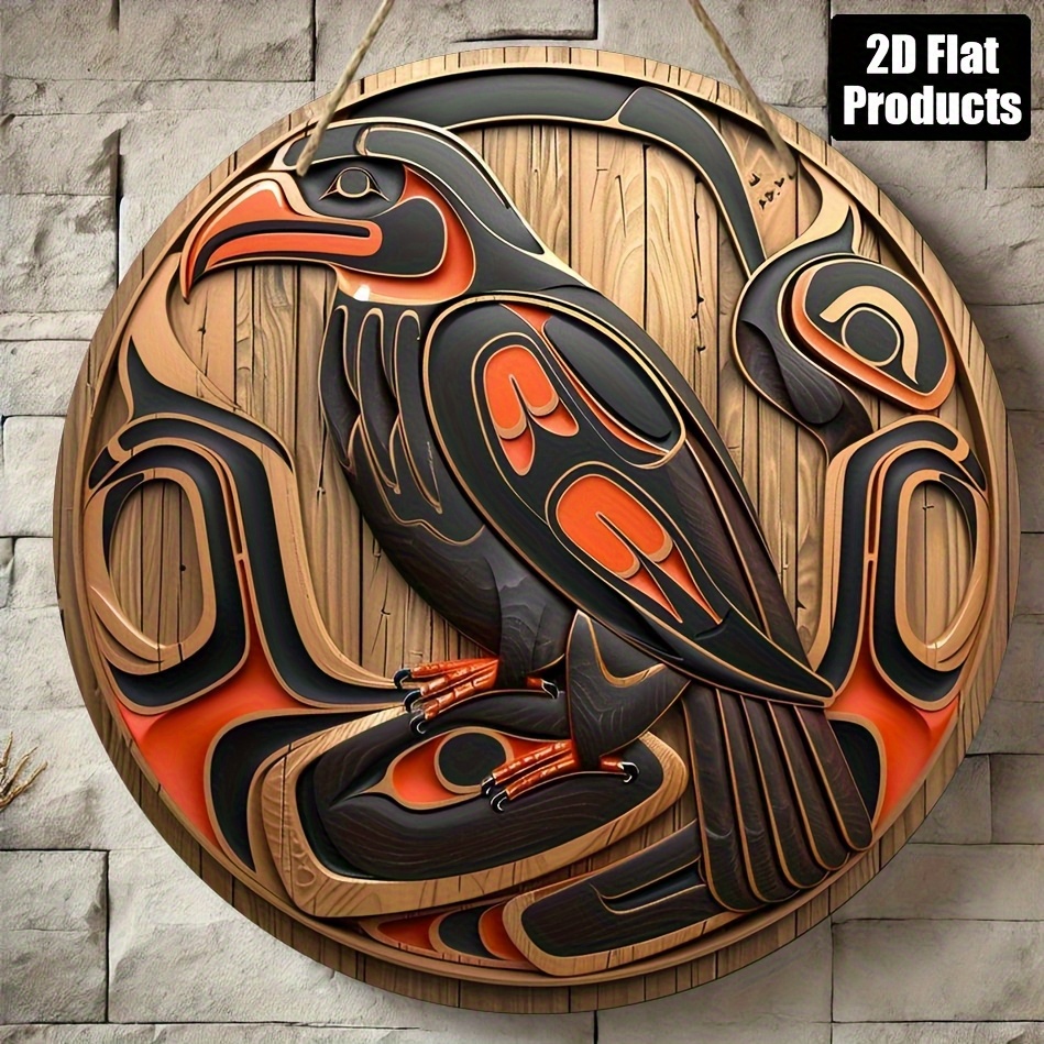 TEMU 2d Flat, Round Wooden Wall Art Sign - Vibrant African Design With Lines And , 8x8 Inches, Perfect For Home, Office, Bar, Decor, Ideal Holiday