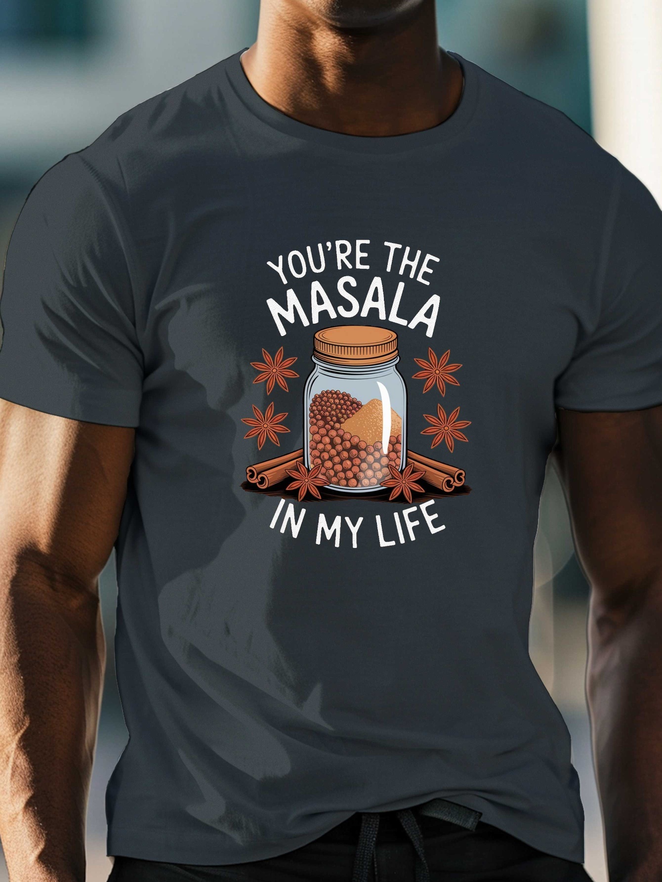 Men's Indian -Themed T-Shirt - "You're The Masala In My Life" Print with Curry Powder & Chili Peppers - Lightweight Summer Casual Crew Neck Short Sleeve Tee for Indian Lovers & Cultural Apparel 51e2b639afbb45168d723d813ef4ff21 Goods