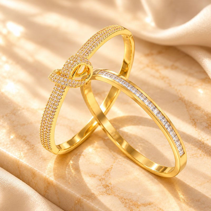 2pcs Women's Knot Full-Pave Zirconia & Channel-Set Bangle Set