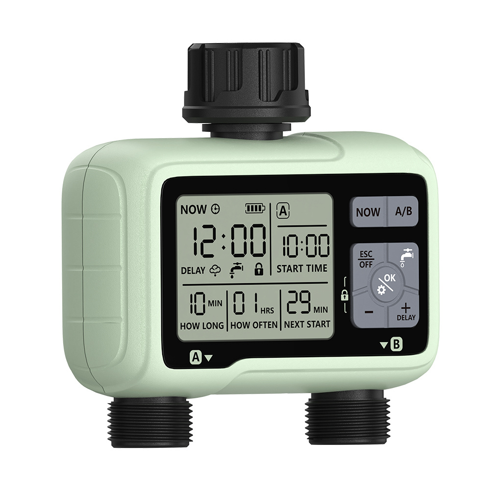 E-shop Eshico HCT-326 Smart 2-Steckdosen Bewässerungszähler für automatische Tropfbewässerung, ideal für kreisförmige Bewässerungssysteme in Gärten und