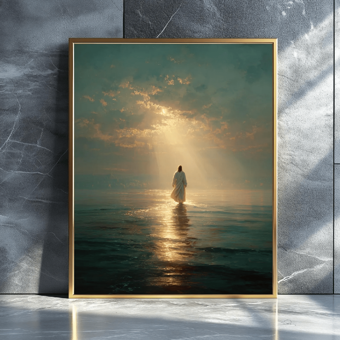 TEMU 1pc Vintage Jesus Water Christian Wall Art Poster - Bible Verse 14:22-33 Inspired Unframed Lds Scripture Print, Calming Religious Icon For