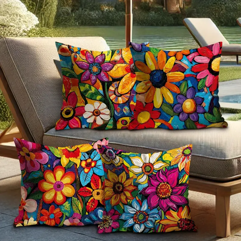 4pcs double sided printed retro floral pillow covers soft short plush with zipper closure machine washable multiple sizes for living room bedroom sofa decor pillows for couch styling vibrant prints durable fabric decorative pillows interior designers bedroom accents vintage style textile accent pillows stylish 2d flat Product details 4