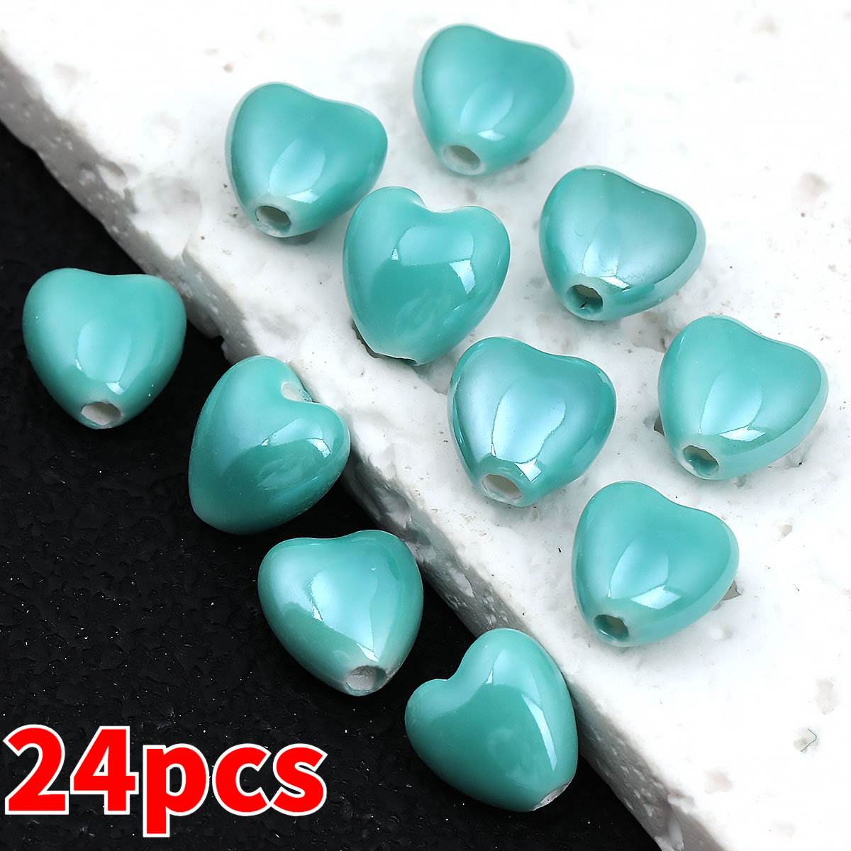 12pcs Heart-Shaped Ceramic Beads for DIY Jewellery Making
