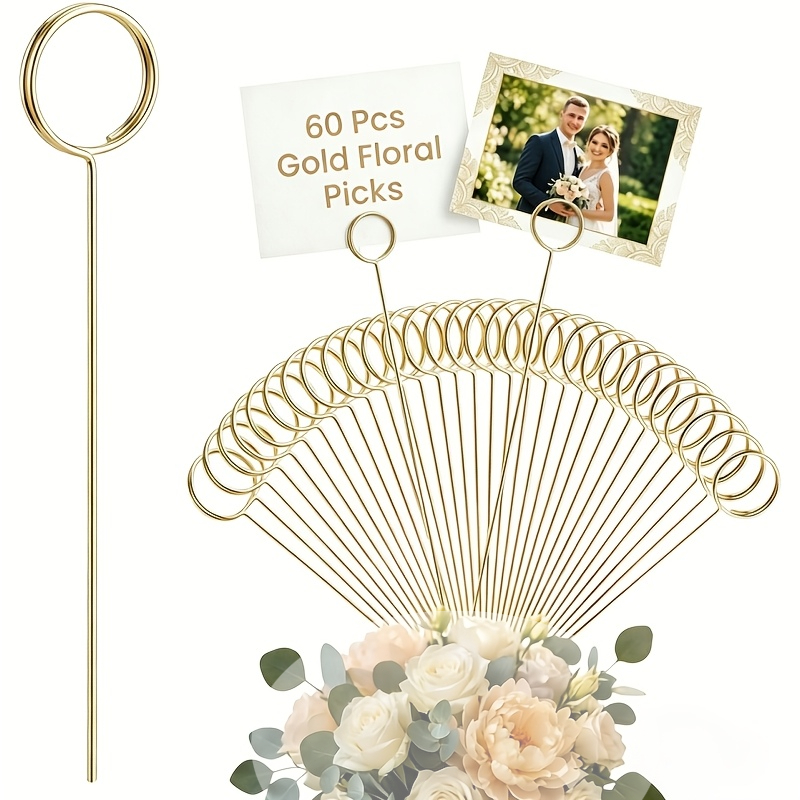 TEMU Br 60 Metal Floral Card Picks, Flower Card Stems, Suitable For Gift Cards And Bouquets, Floral Picks And Photo Picks, Suitable For Table