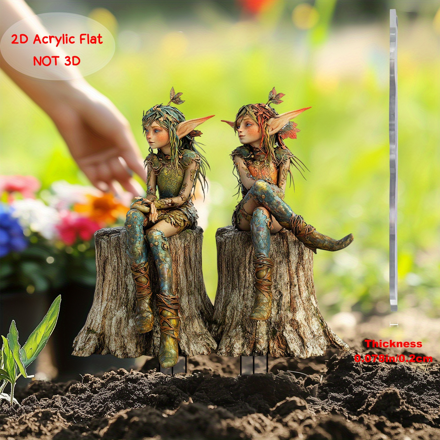 TEMU 2d Flat - 【2d Flat】 2d Plane- [2d Plane] Charming Elf On A Tree Stump | 2d Flat Acrylic Garden Sign, Bright And Realistic Outdoor Decoration,