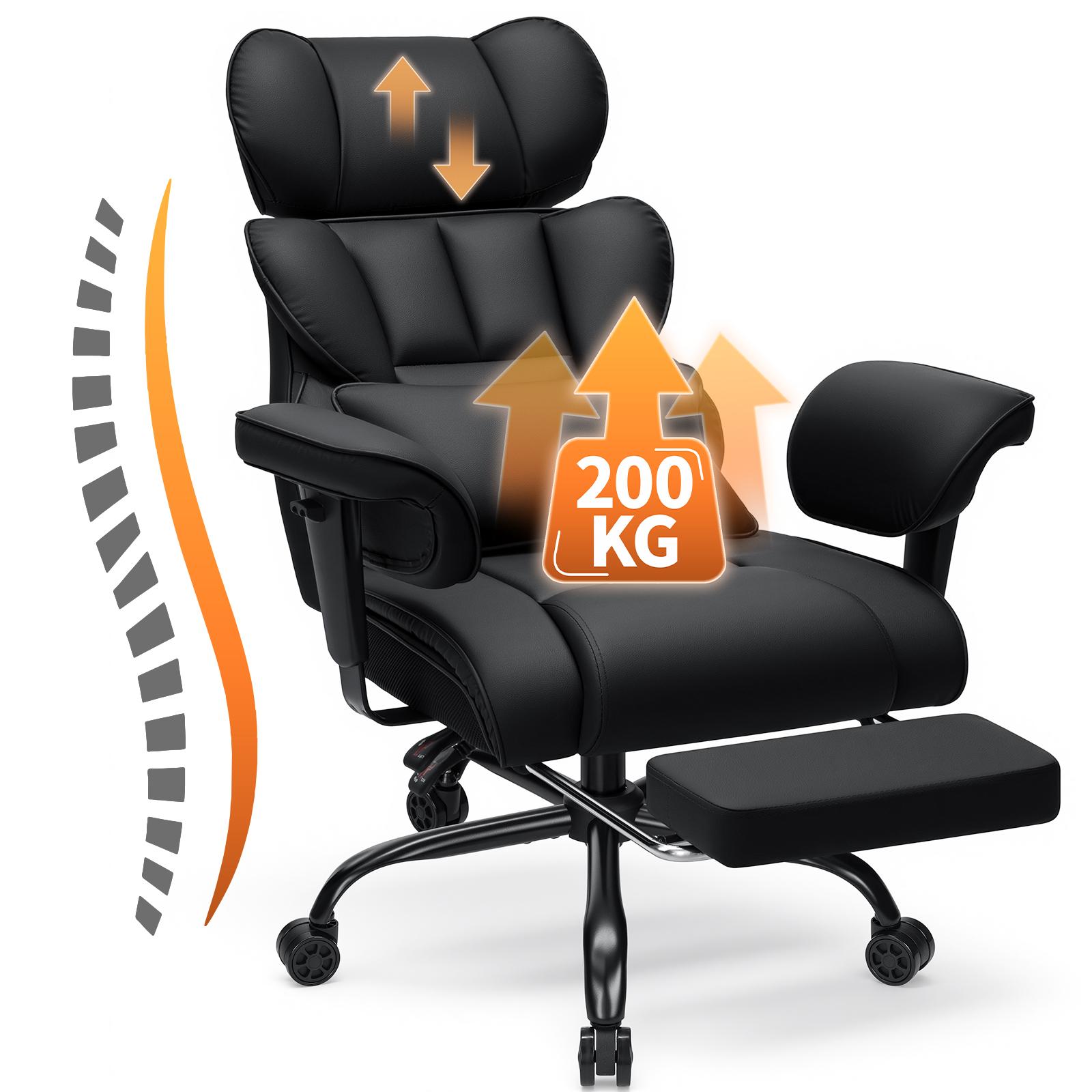 Image of Hoffree Office Chair, Large And Tall Office Chair With Footrest, Adjustable Headrest And Armrests, 450lbs Heavy Duty Reclining Desk Chair
