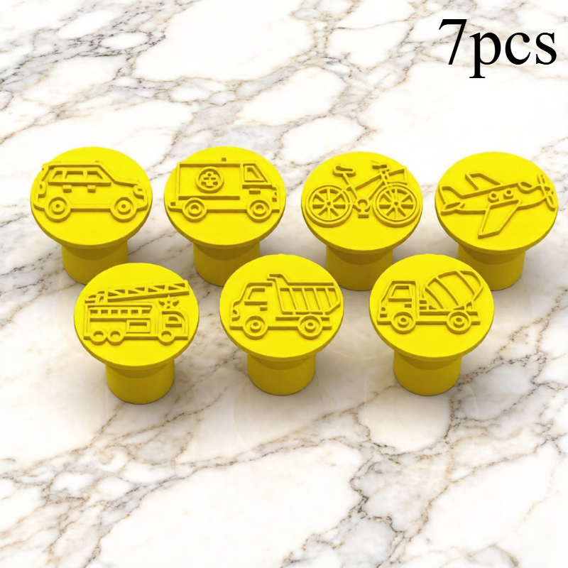 TEMU 7pcs Heavy-duty Construction Vehicle & Rescue Stamp Set With Heavy-duty Plastic Stamps Suitable For Polymer Clay, Diy Crafts, Themed Parties -