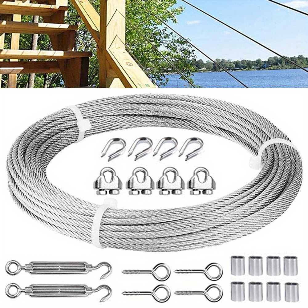 Image of Stainless Steel Wire Rope - M6 Turnbuckle Tensioner, 7×7 Strands Garden Wire For Climbing Plants, Light Hanging & Fencing