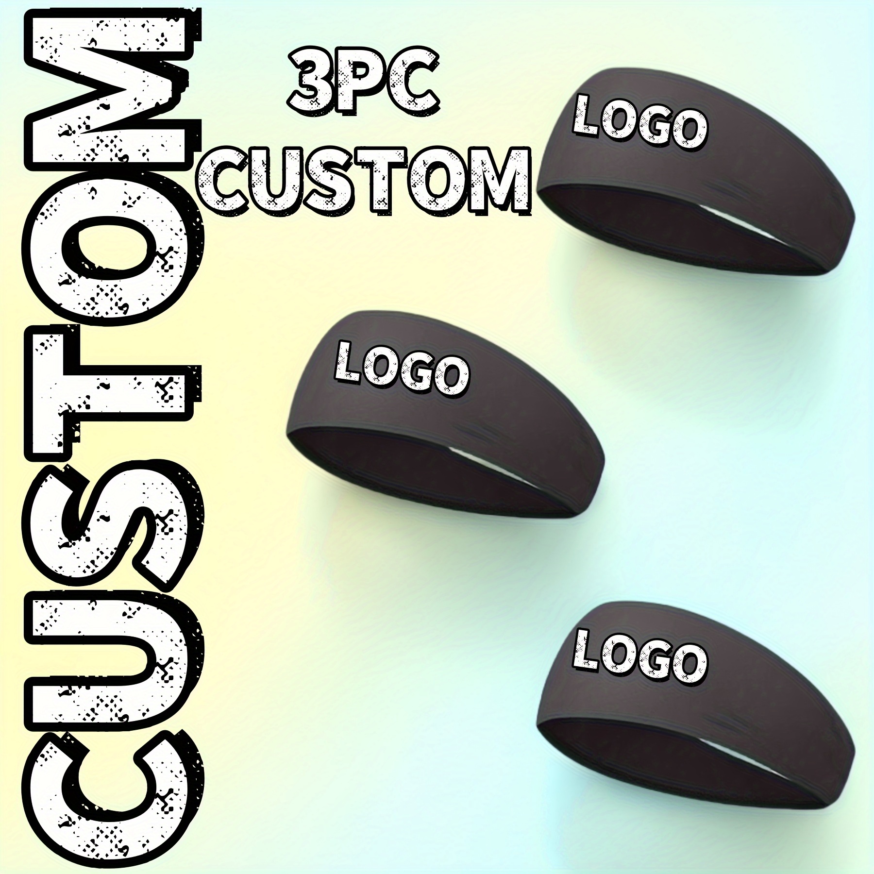 TEMU 3 Custom Yoga Headbands- Unisex Non-slip Sweat-absorbing Headbands, Lightweight Personalized Text/logo Design, Black, Yoga Additions, Fitness